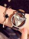 5 Colors PU Alloy Women Double-sided Hollow Dial Watch Decorative Pointer Simple Quartz Watch - Black Band Silver Dial