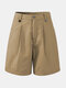 Solid Color Plain Button Pocket Casual Shorts for Women - Khaki