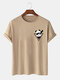Mens 100% Cotton Cartoon Panda Print O-Neck Casual Short Sleeve T-Shirts - Khaki