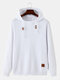 Mens Knitted Solid Color Applique Casual Drawstring Hooded Sweaters - White
