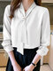 Solid V-neck Long Sleeve Blouse For Women - White