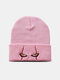 Unisex Acrylic Knitted Scary Cartoon Clown Eyes Pattern Embroidery Fashion Warmth Brimless Beanie Hat - Pink