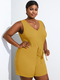 Solid Sleeveless Knotted V-neck Plus Size Jumpsuits - Yellow