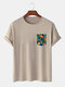 Mens Tropical Floral Print Crew Neck Cotton Short Sleeve T-Shirts - Khaki