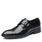 Large Size Men Metal Buckle Slip Resistant Slip On Formal Dress Shoes - Black
