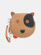 Women Genuine Leather Cowhide Cute Cartoon Dog Pattern Keychain Wallet Storage Bag Coin Bag - Brown