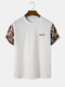 Mens Ethnic Geometric Letter Print Knit Short Sleeve T-Shirts - White