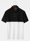 Mens 100% Cotton Denim Patchwork Short Sleeve Golf Shirt - Black