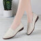Women Solid Color Lace Trim Comfy Soft Casual Leather Slip On Loafers - Beige