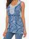 Lace Patchwork Ethnic Print Sleeveless Tank Top For Women - Blue