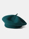 Women Acrylic Knitted Solid Color Vintage Warmth Painter Hat Beret - Green