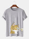 Mens Cute Cat Graphic Crew Neck Cotton Short Sleeve T-Shirts - Gray
