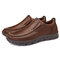 Men Large Size Hand Stitching Microfiber Leather Non-slip Casual Shoes - Dark Brown