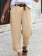 High Waist Pockets Solid Color Casual Pants For Women - Khaki