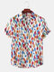 Mens Funny Allover Leaves Print Button Up Short Sleeve Shirts - As Picture