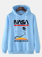 Mens Give Me Space Astronaut Print Loose Drawstring Pullover Hoodie - Blue