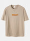 Plus Size What Letter Print Casual 100% Cotton Short Sleeve T-Shirts - Khaki