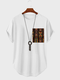 Herren Colorful T-Shirt mit ethnischem geometrischem Aufdruck und abgerundetem Saum, kurzärmelig - Weiß