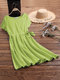 Women's Solid Color Short Sleeved Cotton Dress - Light Green