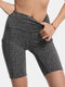 Women Elastic High Waist Biker Shorts With Pocket Sports Panty For Yoga Running - Grey