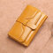 Women Trifold Oil Wax Genuine Leather 8 Card Slot Wallet Vintage Coin Purse - Yellow