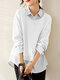 Striped Panel Long Sleeve Lapel Fake Two Pieces Blouse - White
