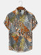 Mens Animal Pattern Button Up Short Sleeve Shirts With Pocket - Multi Color