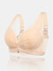 Women Wireless Lace Solid Lightly Lined Breathable Back Closure Bra - Nude