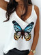 Butterfly Printed V-neck Tank Top For Women - White