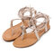 Women Casual Beach Clip Toe Lace Up Flat Sandals  - Beige