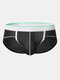Mens Thin Breathable Underwear Contrast Colors U Convex Mid Waist Boxer Briefs - Black