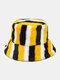 Unisex Faux Rabbit Fur Rainbow Color Striped Thicken Outdoor Warmth Bucket Hat - Yellow