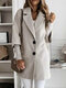 Elegant 3/4 Sleeve Lapel Midi Woolen Plus Size Coat - Beige