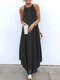 فستان ماكسي كاجوال مخطط بحمالات سباغيتي بحافة مقوسة Plus مقاس - أسود