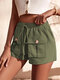 Solid Drawstring Elastic Waist Pocket Casual Shorts - Army Green