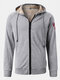 Mens Solid Color Fleece Lined Thicken Sports Outdoor Zipper Hooded Jacket - Gray