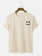 Mens Funny Face Chest Print Crew Neck Short Sleeve T-Shirts - Khaki