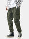 Mens Solid Applique Cotton Drawstring Cuff Cargo Pants With Multi Pockets - Green