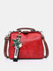 Women Artificial Leather Vintage Large Capacity Crossbody Bag Convertible Strap Retro Handbag - Red