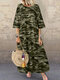 Camouflage Print O-neck Half Sleeve Casual Loose Dress - Army