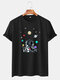 Mens Cotton Astronaut Printing Round Neck Casual Short Sleeve T-Shirts - Black