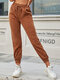Corduroy Solid Color Knotted Elastic Waist Pocket Pants - Brown