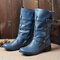 Plus Size Slip Resistant Buckle Strap Decoaration Mid Calf Block Boots - Blue