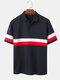 Mens Contrast Stripe Splice 100% Cotton Casual Golf Shirts - Navy