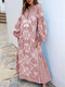 Bohemian Bishop Sleeve Printed Maxi Dress For Women - Pink