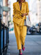 Traje liso de manga larga con solapa en la cintura elástica y doble botonadura - Amarillo