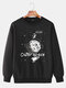 Mens Cartoon Astronaut Planet Print Crew Neck Pullover Sweatshirts - Black