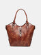 Women Vintage Faux Leather Wear-Resistant Skin-Friendly Handbag Tote - Brown