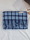 Women Artificial Cashmere Knitted Color-match Lattice Tassel All-match Vintage Warmth Scarf - Blue