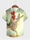 Camisas de manga corta informales con botones y estampado de pollo de dibujos animados para hombre Invierno - Verde